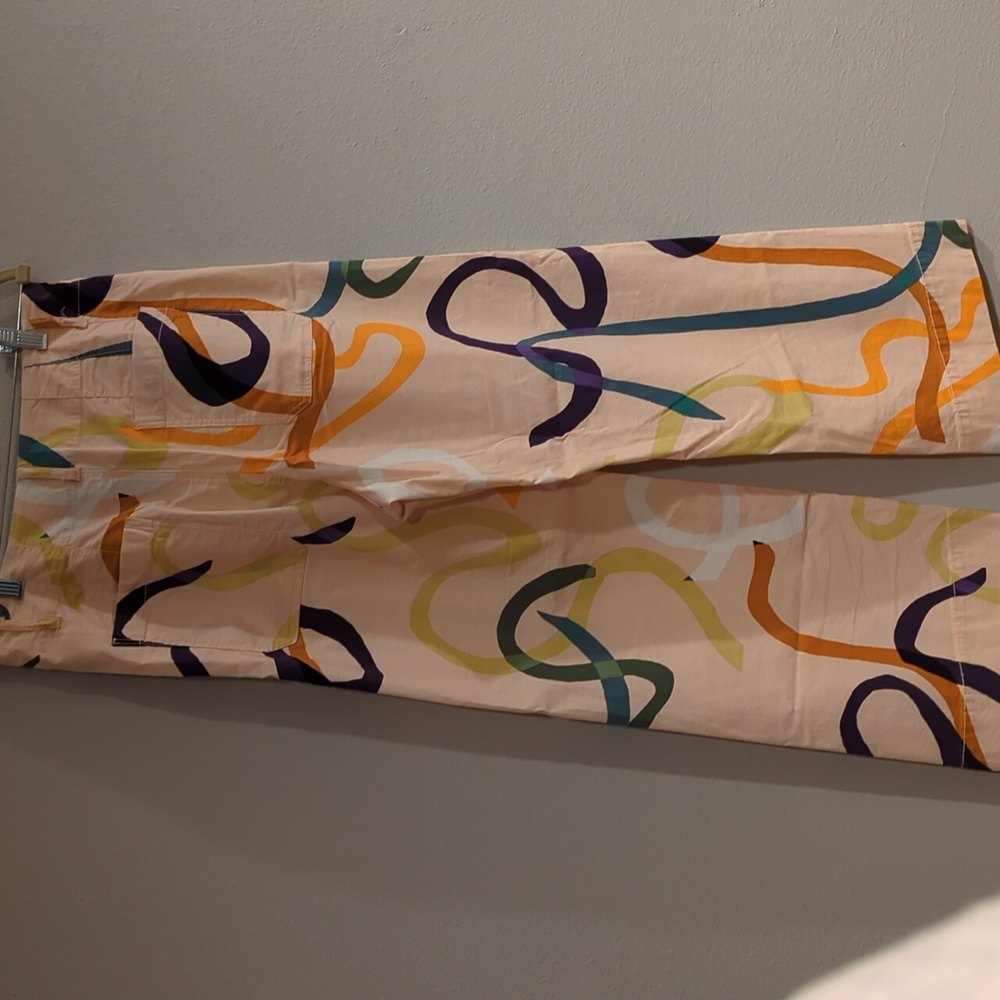 Anthropologie Wide-Leg Pants in Peach with Multicolor Swirl Print - Picture 7 of 10